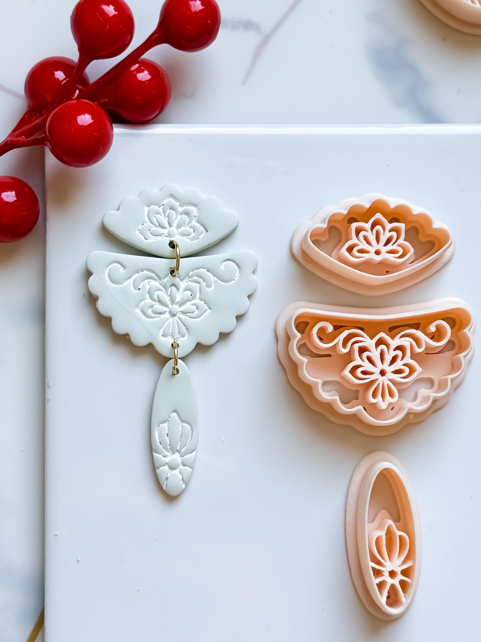 Floral Fan Polymer Clay Cutter Set Elegant Embossed Earring Shapes