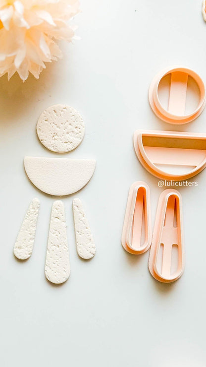 Geometric Clay Earring Cutter Set Includes Arch Drop + Circle + Half Moon Topper
