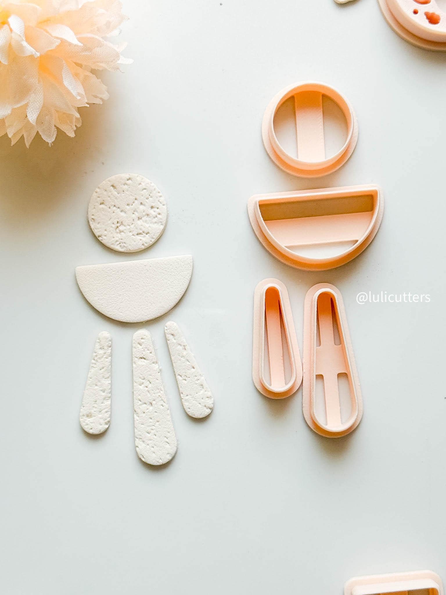 Geometric Clay Earring Cutter Set Includes Arch Drop + Circle + Half Moon Topper