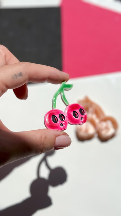 Cherry Skull Clay Cutter 45 mm Halloween Earring Cutter with Double Skulls & Stem Detail