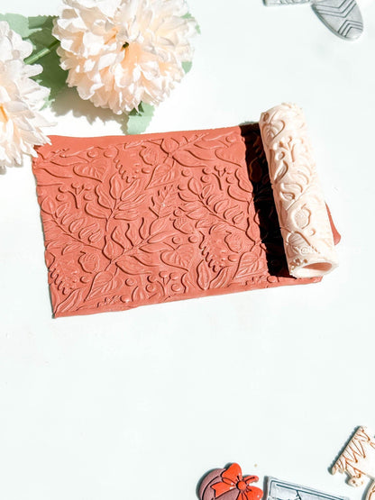Autumn Floral Texture Roller: Polymer Clay Embossing Tool