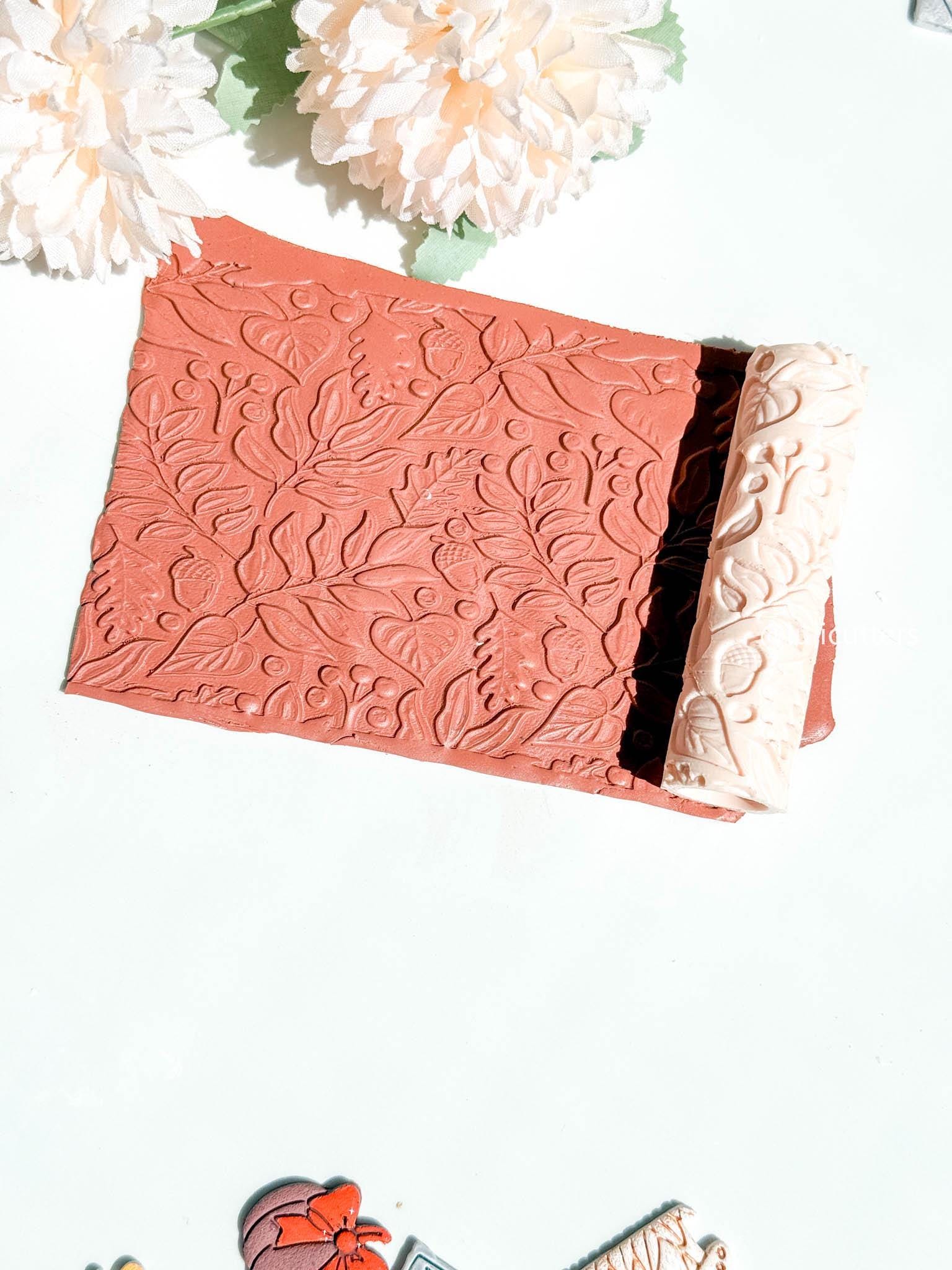 Autumn Floral Texture Roller: Polymer Clay Embossing Tool
