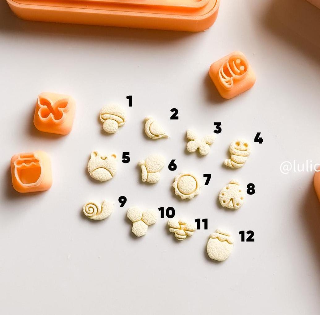 Spring Clay Cutter Set: 12mm Bee, Flower, Mushroom - Polymer Clay Earring Tools