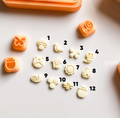 Spring Clay Cutter Set: 12mm Bee, Flower, Mushroom - Polymer Clay Earring Tools