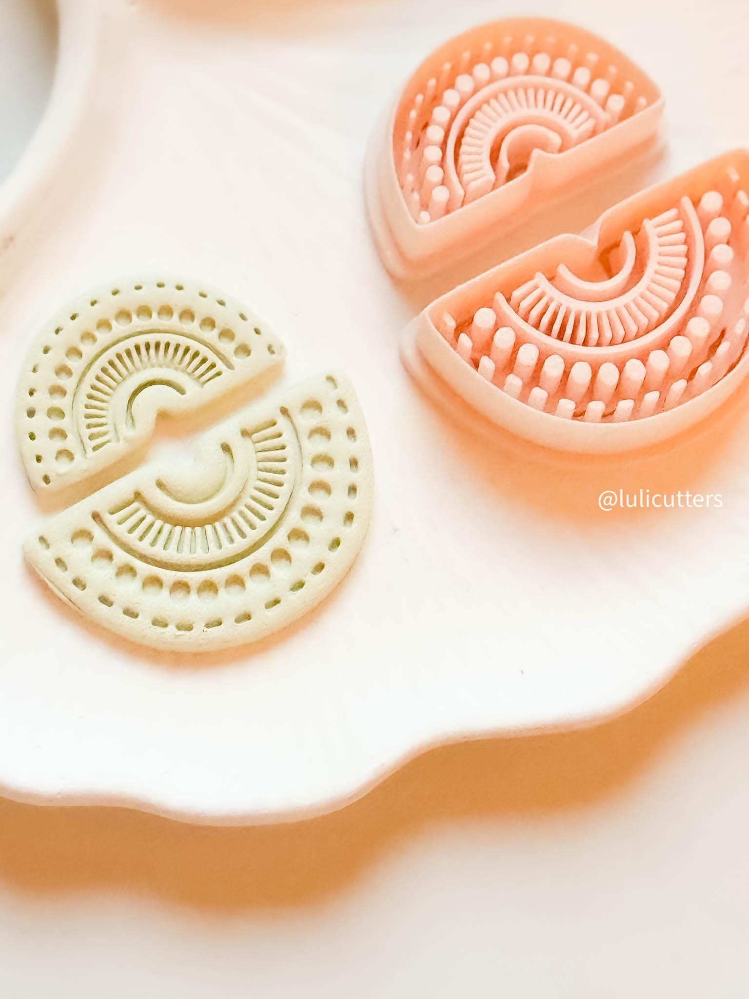 Mini Tribal Sunburst Clay Cutter Set 2-Piece Ethnic Semi-Circle Earring Design