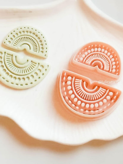 Mini Tribal Sunburst Clay Cutter Set 2-Piece Ethnic Semi-Circle Earring Design
