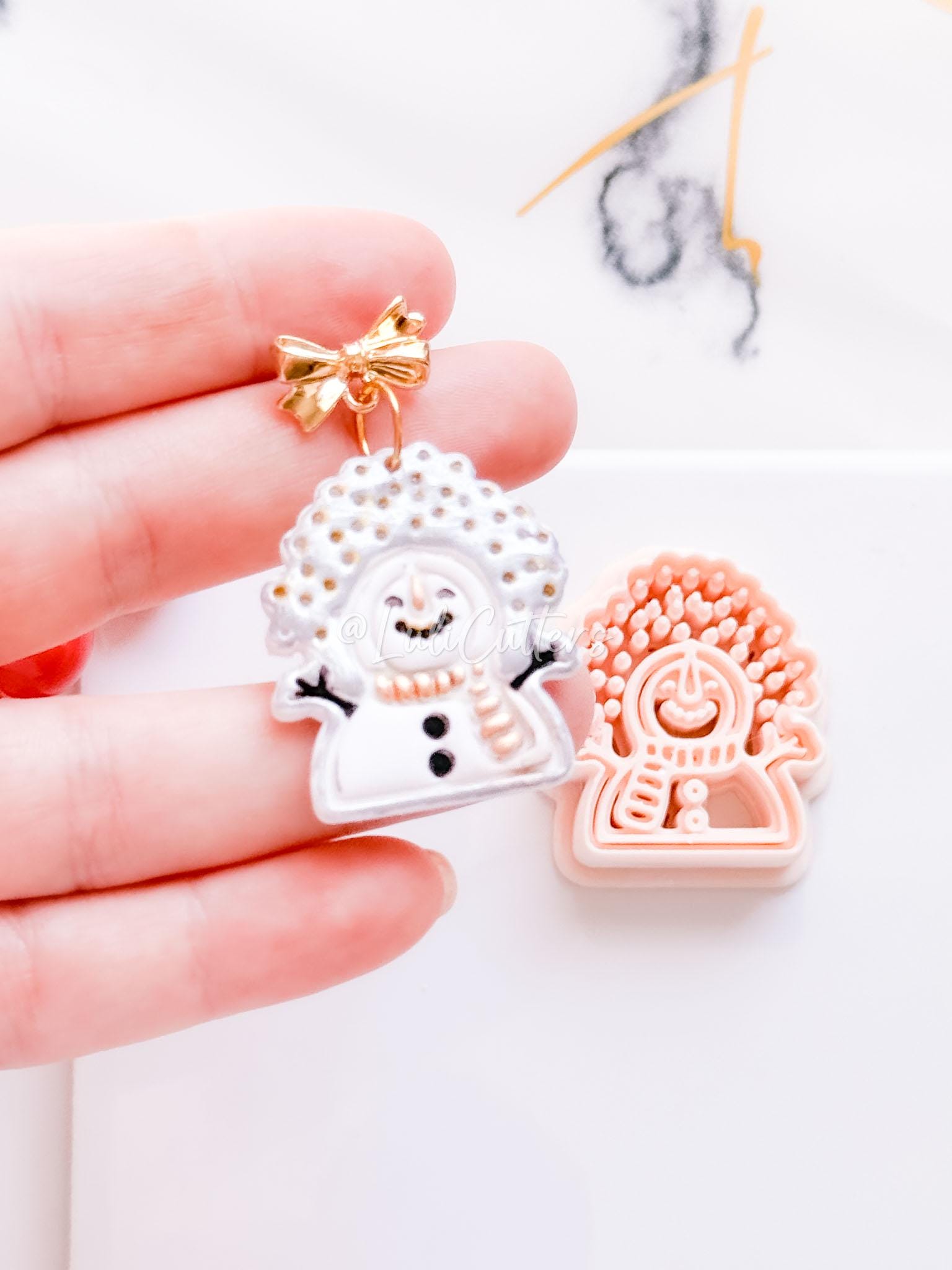 Winter Fairy Joyful Snowman with Snowflakes Polymer Clay Cutter Christmas Earrings & Ornaments