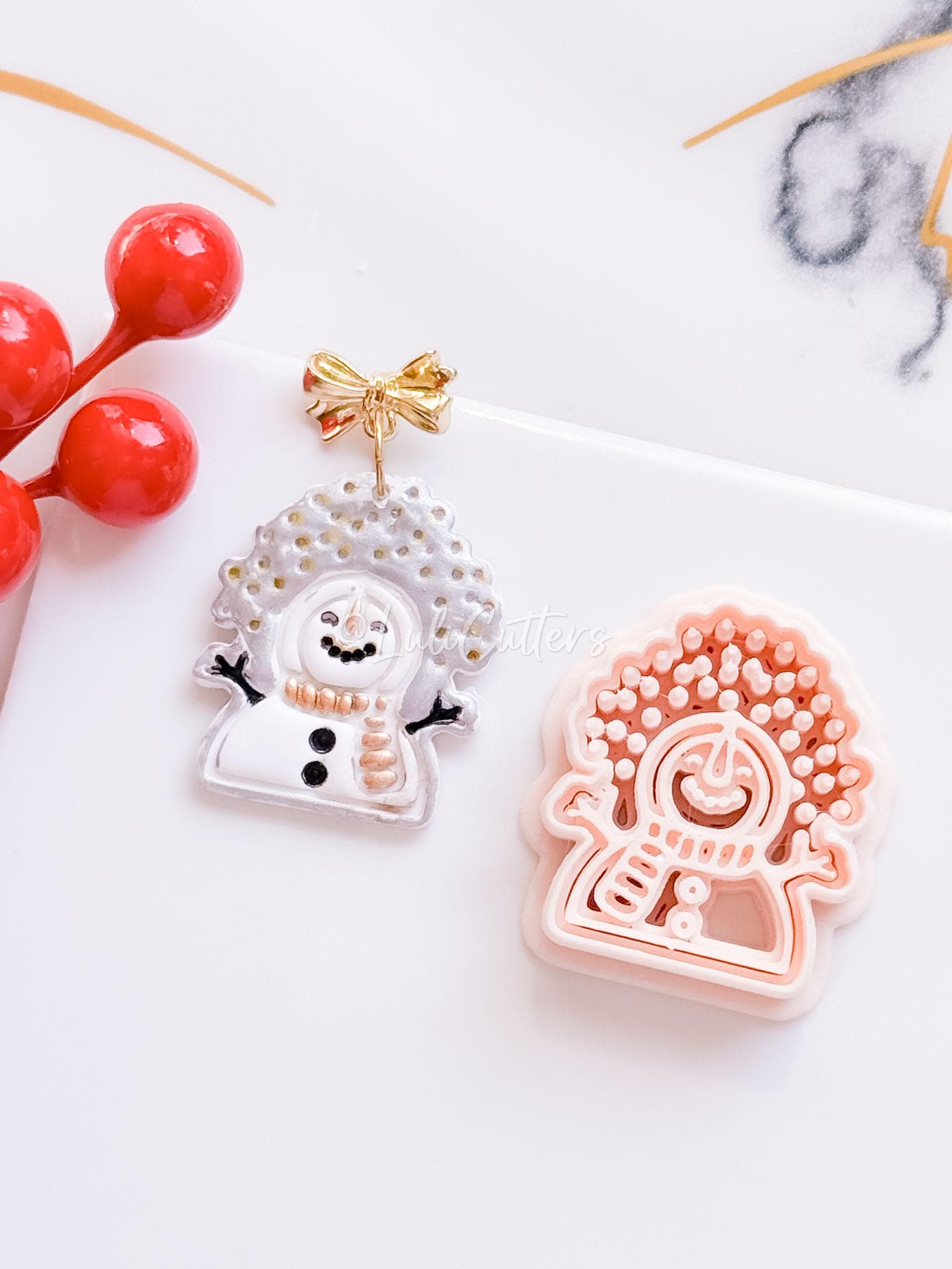 Winter Fairy Joyful Snowman with Snowflakes Polymer Clay Cutter Christmas Earrings & Ornaments