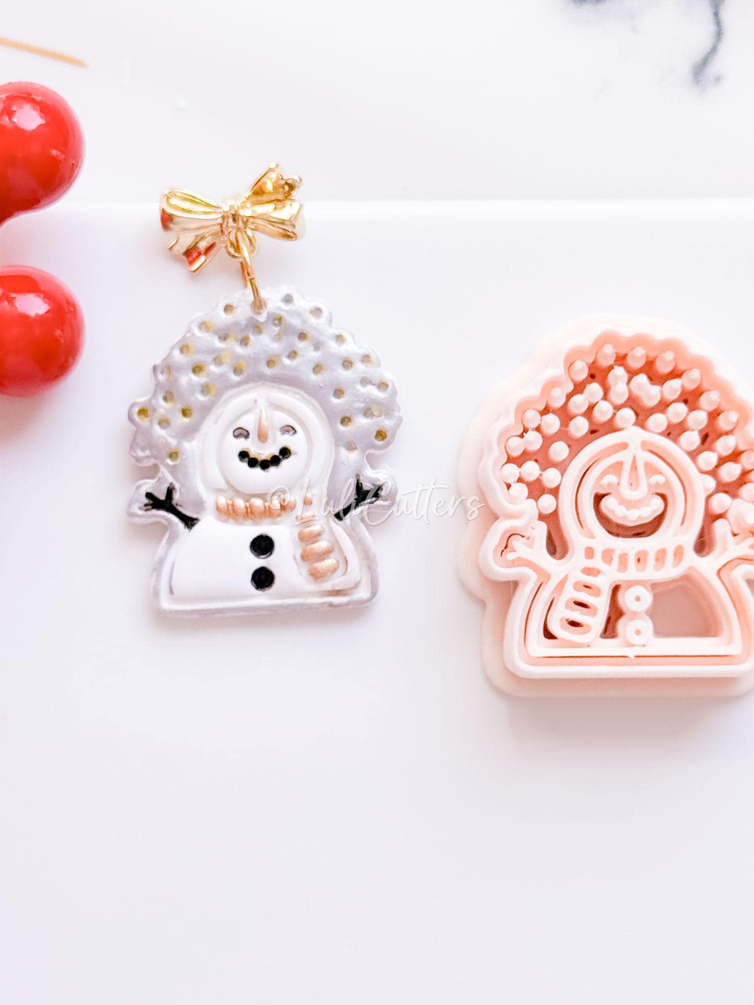 Winter Fairy Joyful Snowman with Snowflakes Polymer Clay Cutter Christmas Earrings & Ornaments