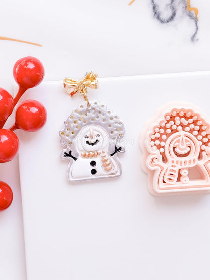 Winter Fairy Joyful Snowman with Snowflakes Polymer Clay Cutter Christmas Earrings & Ornaments