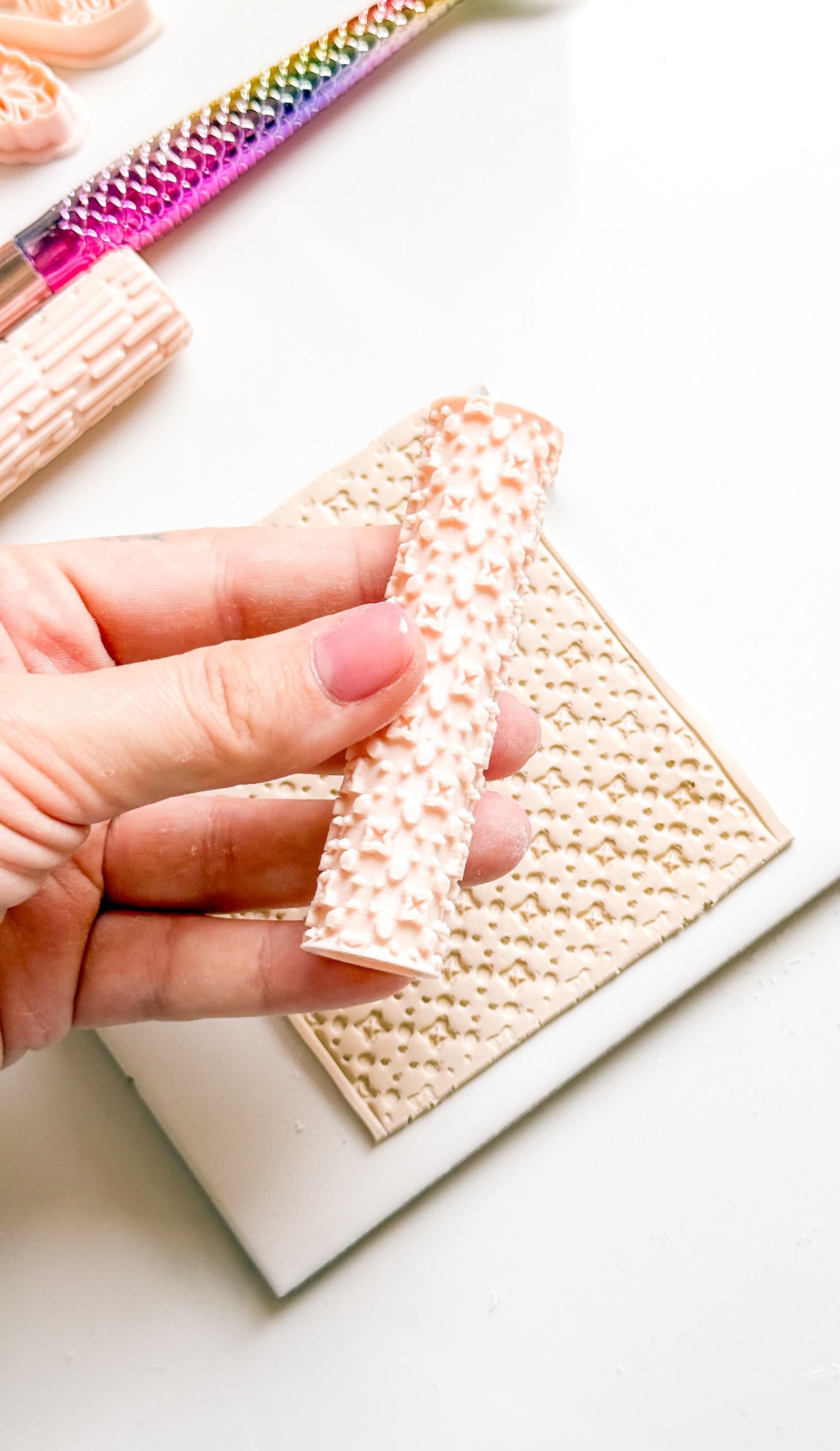 Stars and Dots Debosser Roller for Polymer Clay Geometric Texture Tool