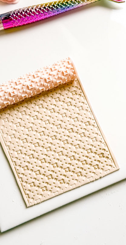Stars and Dots Debosser Roller for Polymer Clay Geometric Texture Tool