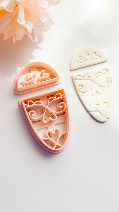 Heart Scroll Earring Cutter Set Includes Top Half-Circle + Faux Ceramic Base