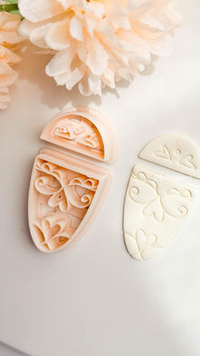 Heart Scroll Earring Cutter Set Includes Top Half-Circle + Faux Ceramic Base