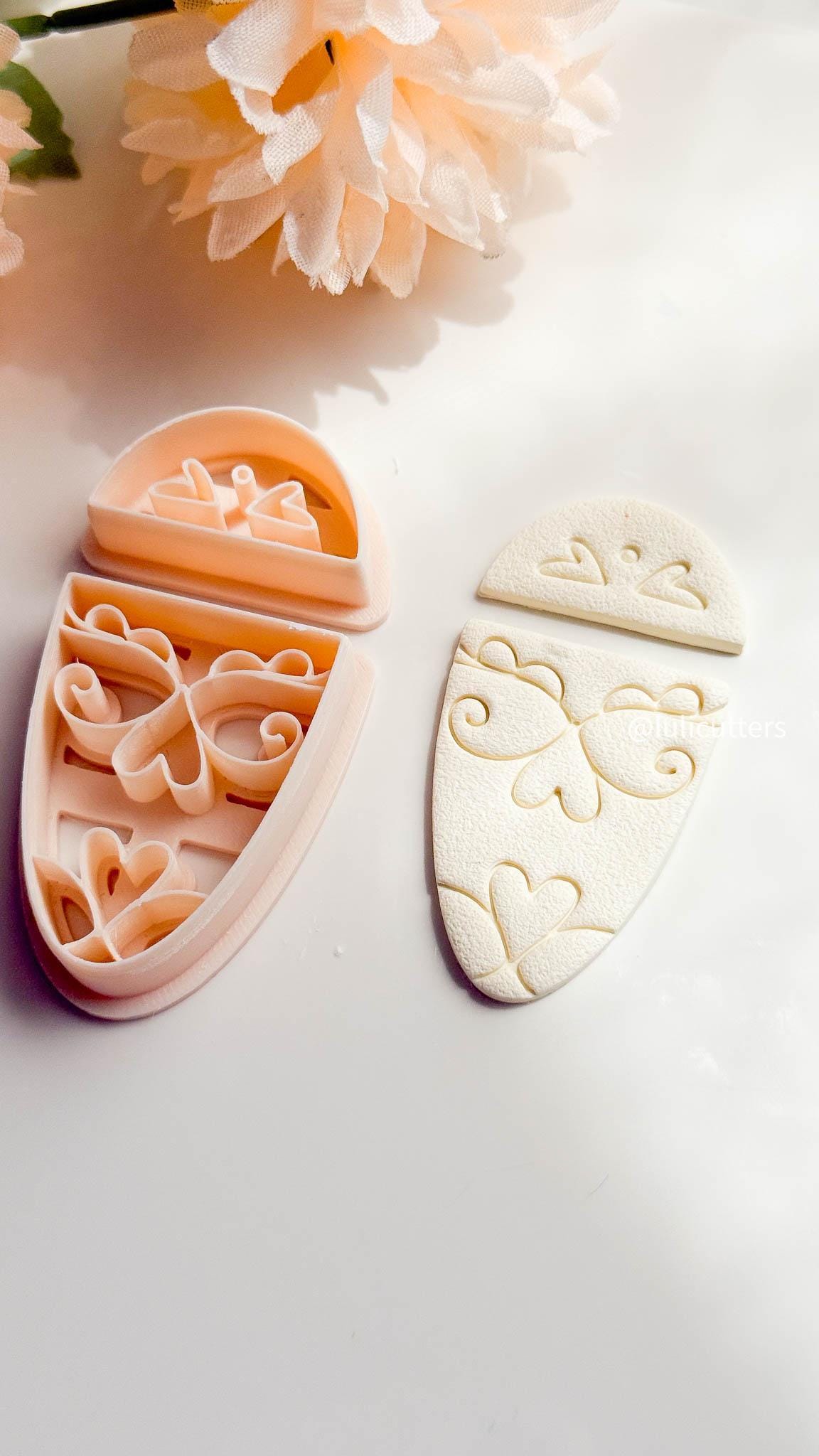 Heart Scroll Earring Cutter Set Includes Top Half-Circle + Faux Ceramic Base