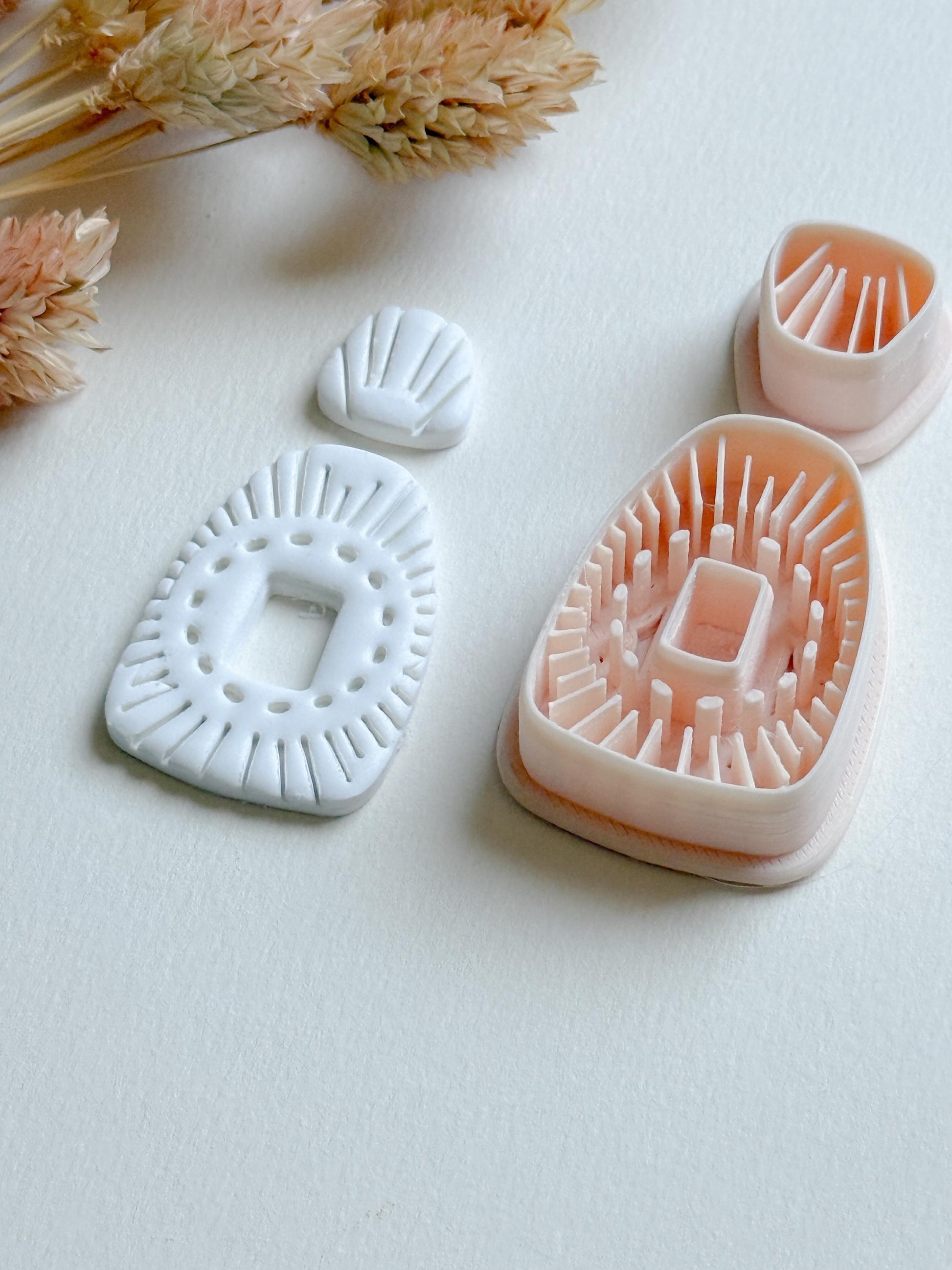 Sunburst Polymer Clay Cutter Set: Geometric Jewelry Design with Deboss