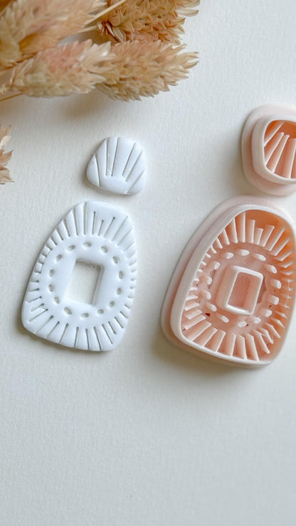Sunburst Polymer Clay Cutter Set: Geometric Jewelry Design with Deboss
