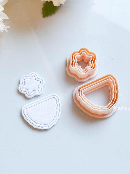 Scalloped Arch & Flower Clay Earring Cutter Set 2-Piece Topper + Base Combo