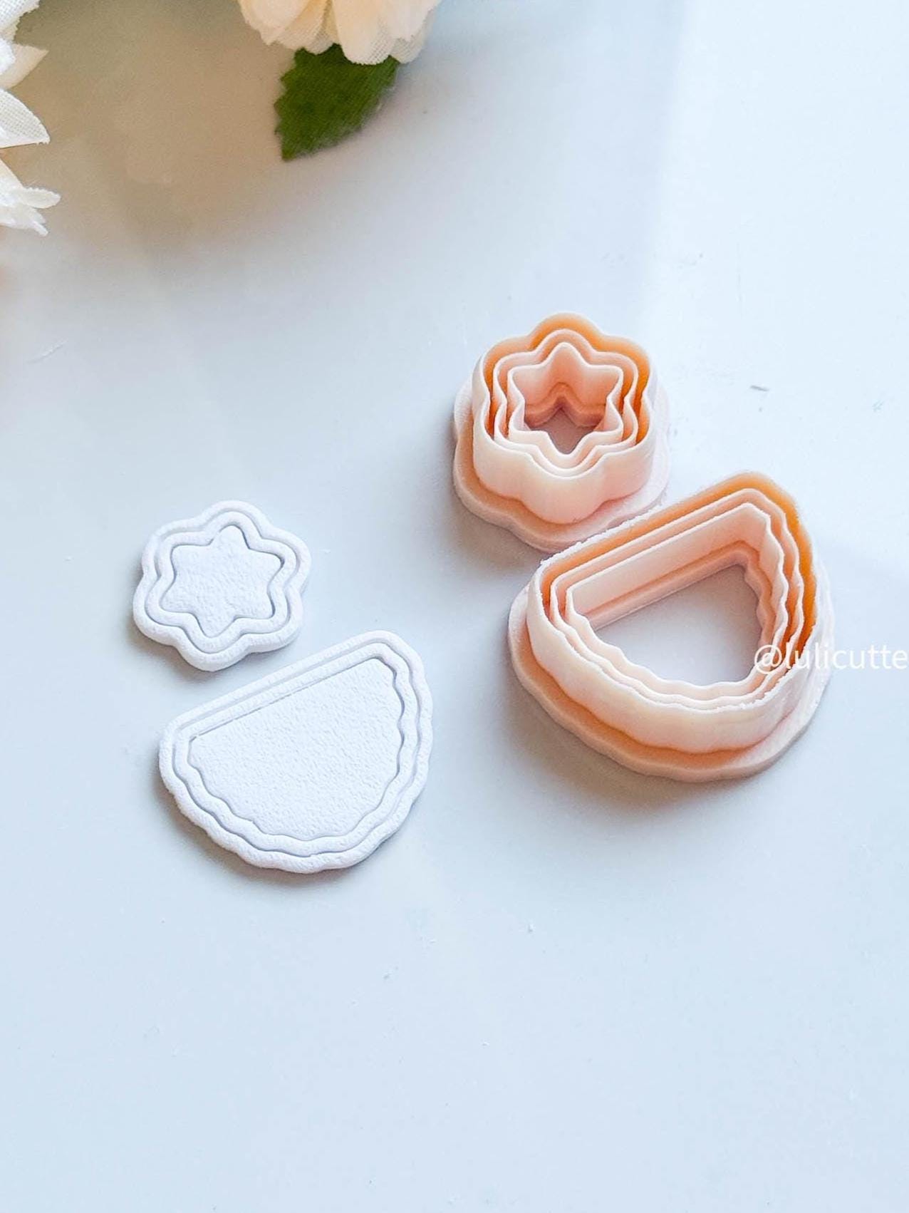 Scalloped Arch & Flower Clay Earring Cutter Set 2-Piece Topper + Base Combo