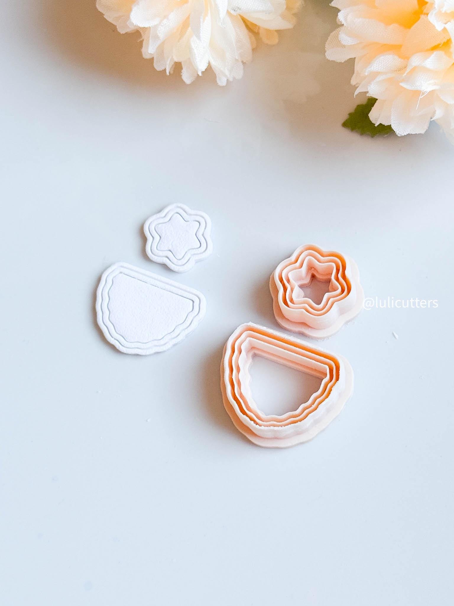 Scalloped Arch & Flower Clay Earring Cutter Set 2-Piece Topper + Base Combo