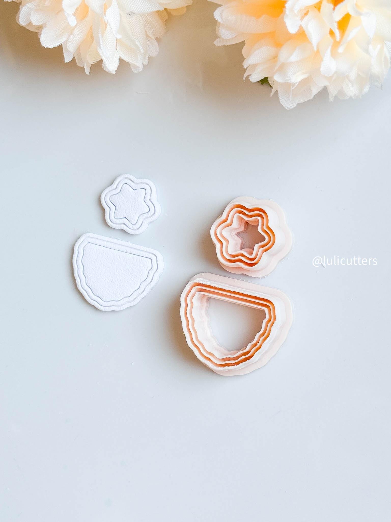 Scalloped Arch & Flower Clay Earring Cutter Set 2-Piece Topper + Base Combo