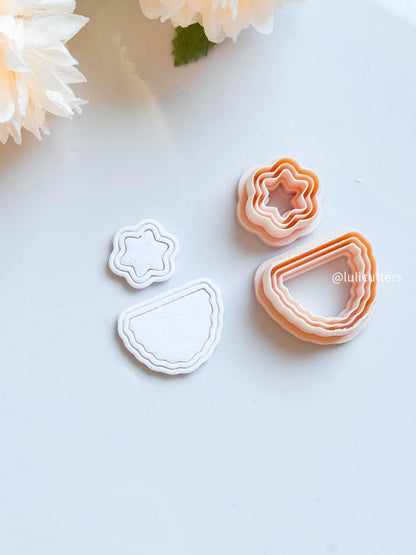 Scalloped Arch & Flower Clay Earring Cutter Set 2-Piece Topper + Base Combo