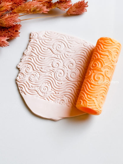 Swirling Waves Texture Roller: Deep Engraved Polymer Clay Tool (8cm)