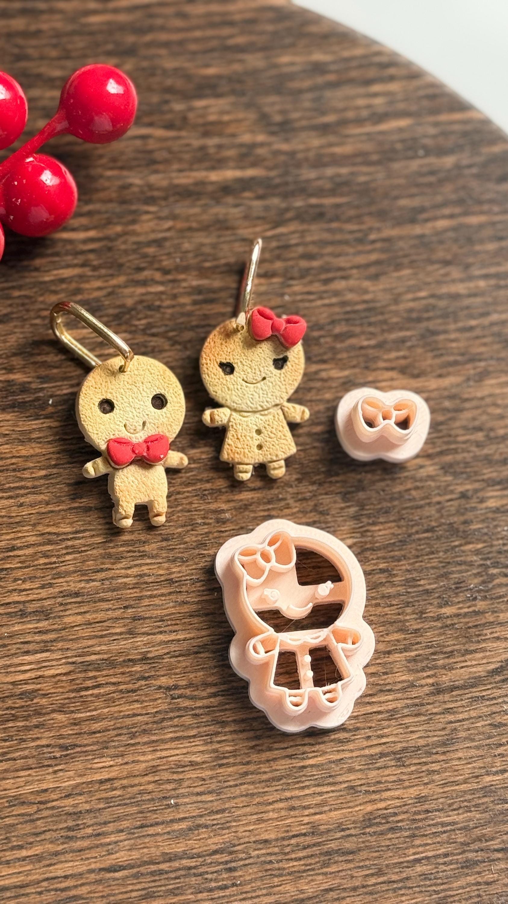 Gingerbread Boy and Girl Polymer Clay Cutters Christmas Embossed Shapes