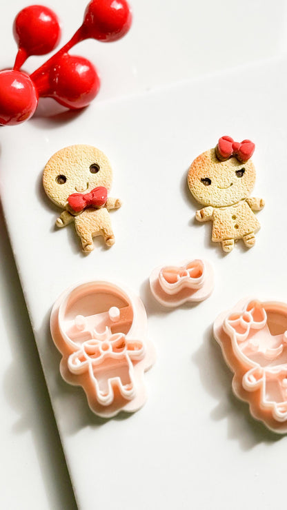 Gingerbread Boy and Girl Polymer Clay Cutters Christmas Embossed Shapes