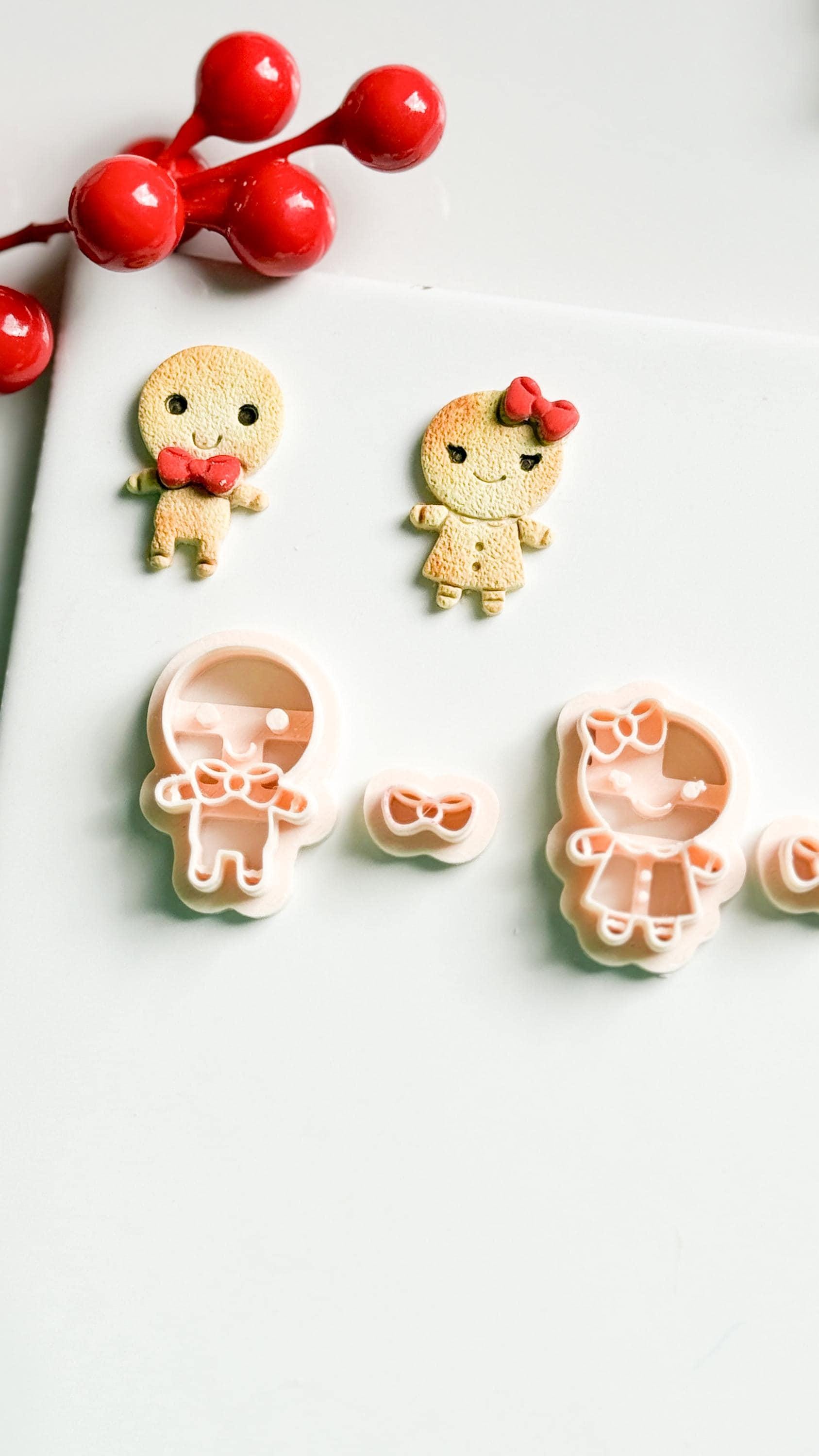 Gingerbread Boy and Girl Polymer Clay Cutters Christmas Embossed Shapes
