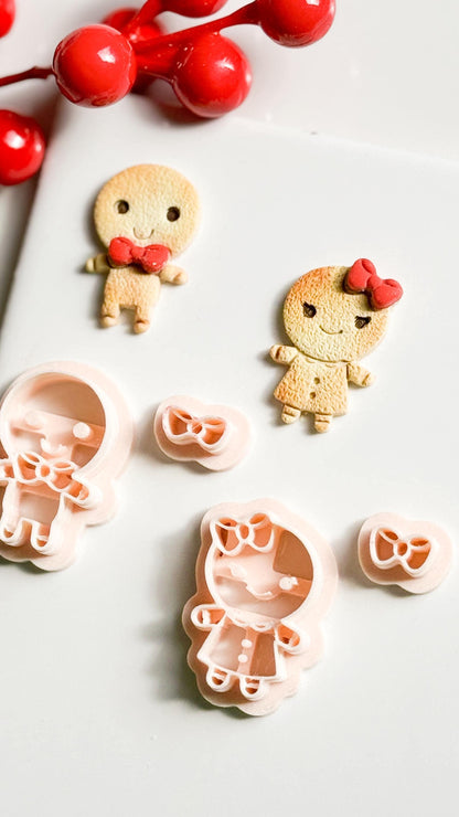 Gingerbread Boy and Girl Polymer Clay Cutters Christmas Embossed Shapes
