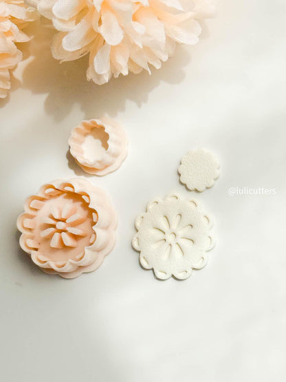 Scalloped Floral Earring Cutter Set Includes Faux Ceramic Style Base + Topper