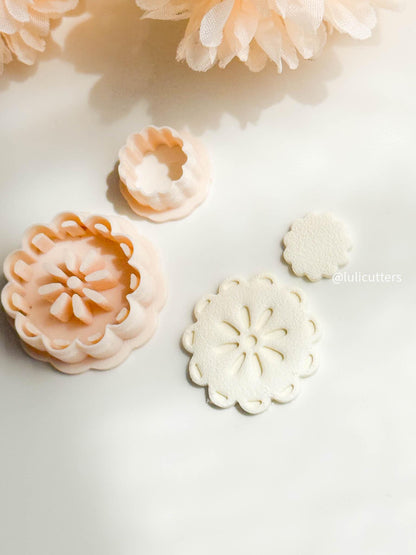 Scalloped Floral Earring Cutter Set Includes Faux Ceramic Style Base + Topper