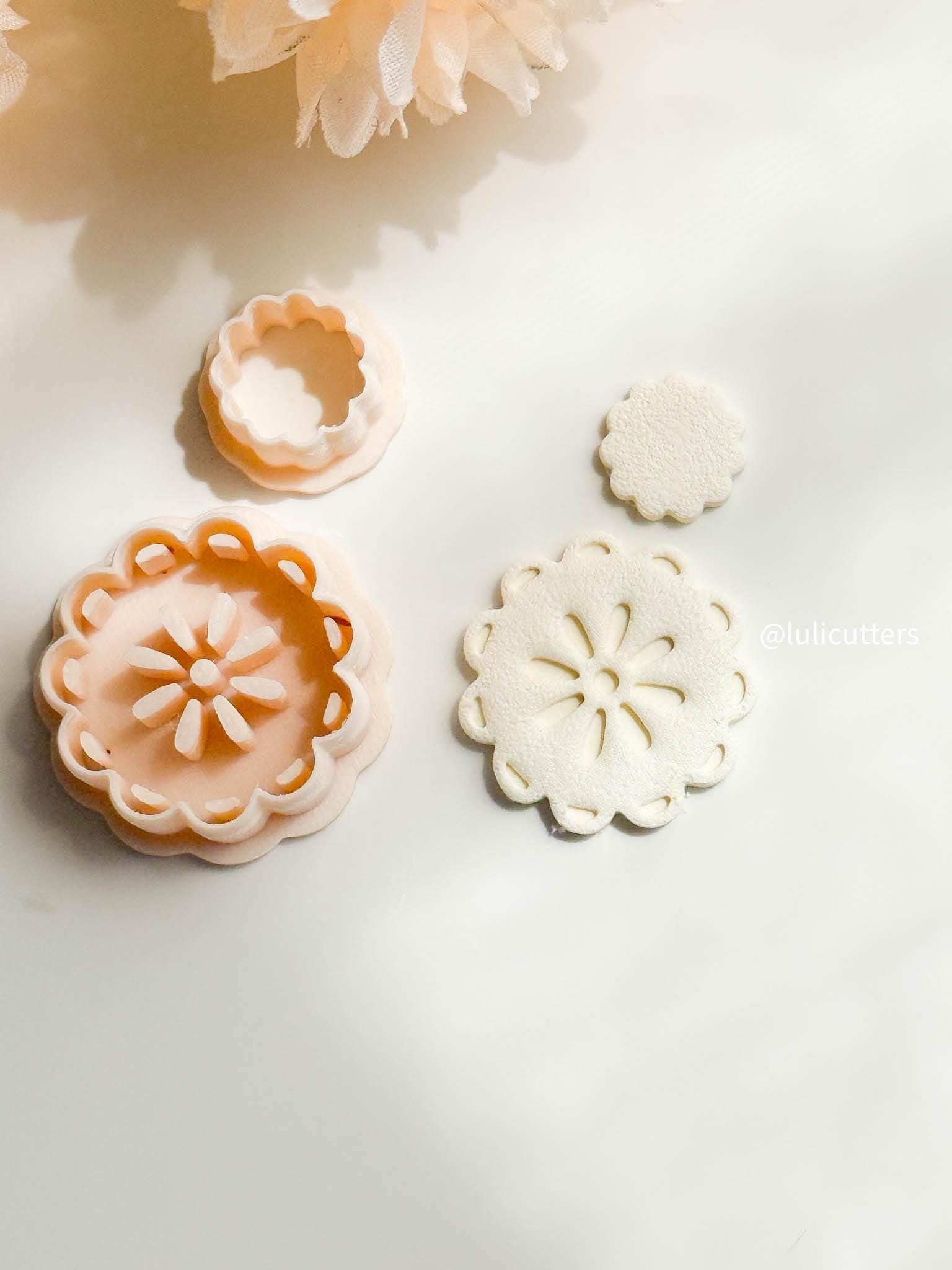 Scalloped Floral Earring Cutter Set Includes Faux Ceramic Style Base + Topper