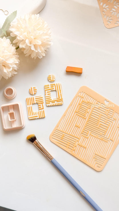 Geometric Lines Polymer Clay Stencil Modern Abstract Pattern Texture Sheet for Jewelry and Crafts