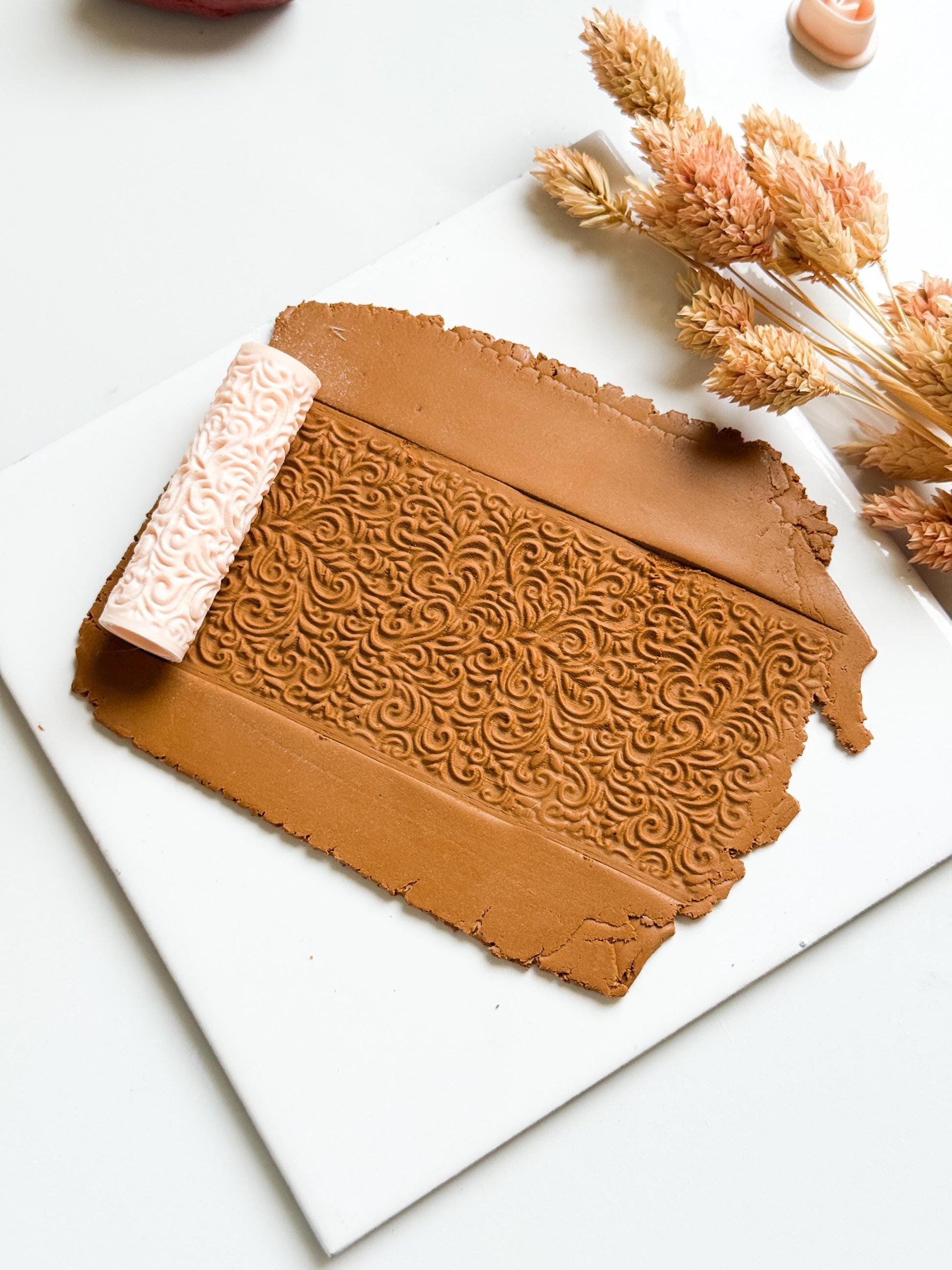 Baroque Swirl Texture Roller for Polymer Clay: Ornate Vine Pattern