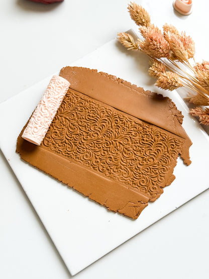 Baroque Swirl Texture Roller for Polymer Clay: Ornate Vine Pattern