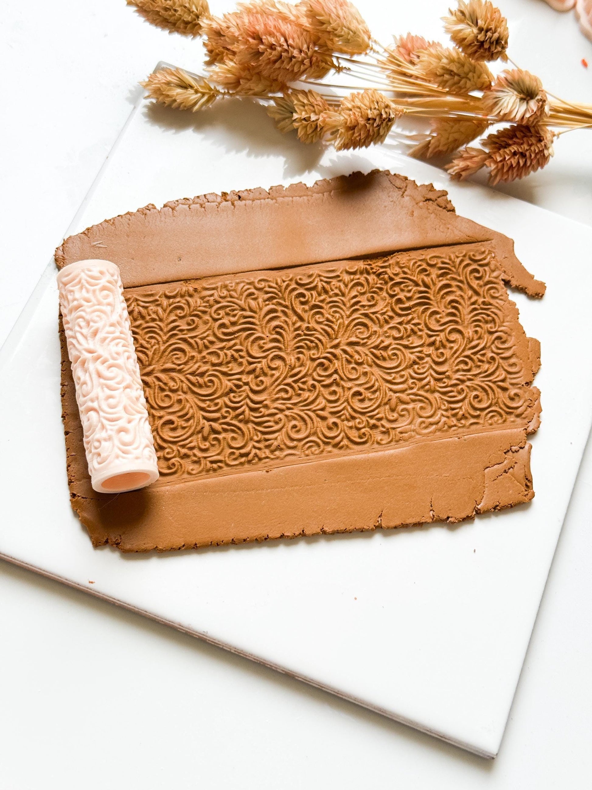 Baroque Swirl Texture Roller for Polymer Clay: Ornate Vine Pattern