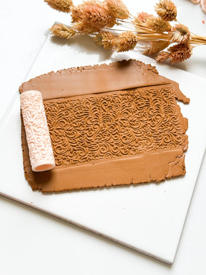 Baroque Swirl Texture Roller for Polymer Clay: Ornate Vine Pattern