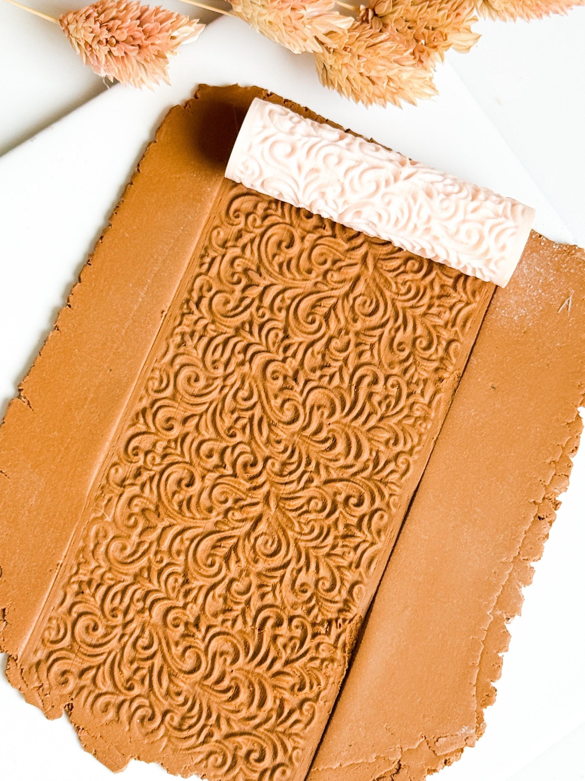Baroque Swirl Texture Roller for Polymer Clay: Ornate Vine Pattern