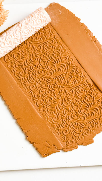 Baroque Swirl Texture Roller for Polymer Clay: Ornate Vine Pattern