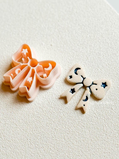 Celestial Bow Clay Cutter 30mm Earring or Charm Cutter with Star & Moon Imprints