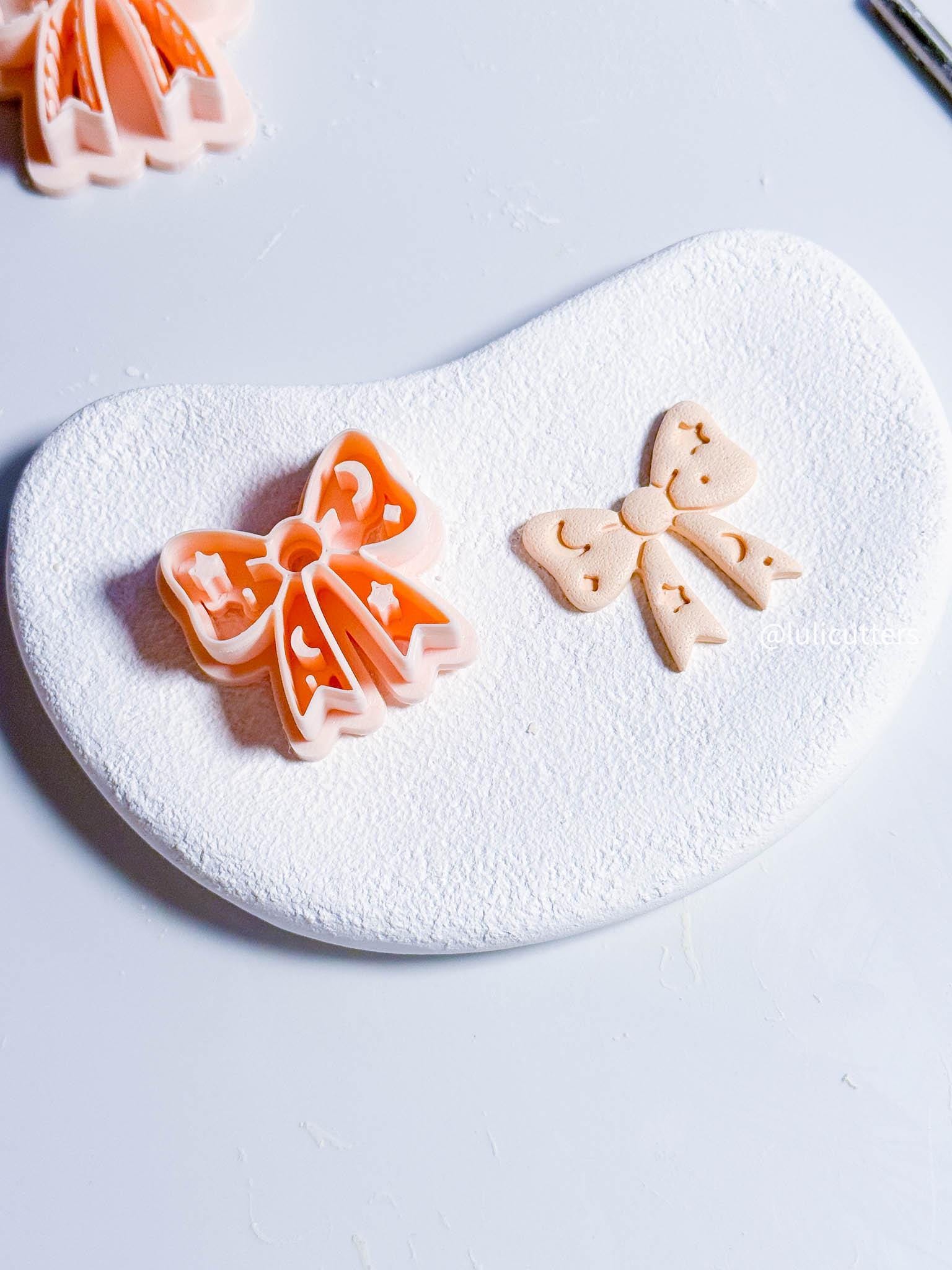 Celestial Bow Clay Cutter 30mm Earring or Charm Cutter with Star & Moon Imprints