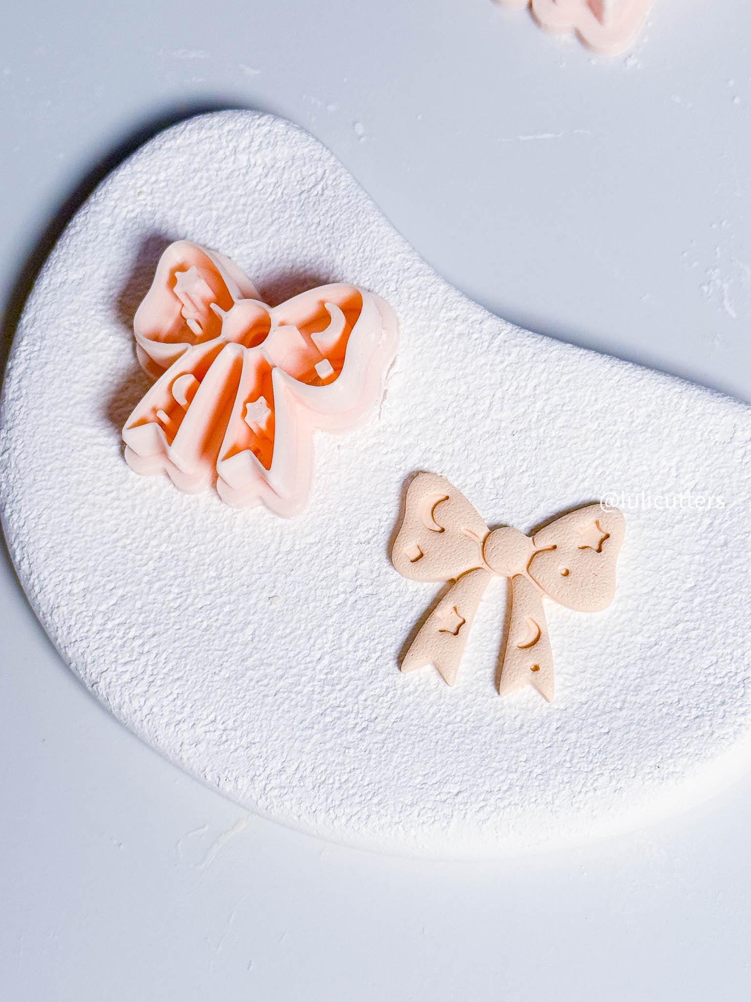 Celestial Bow Clay Cutter 30mm Earring or Charm Cutter with Star & Moon Imprints