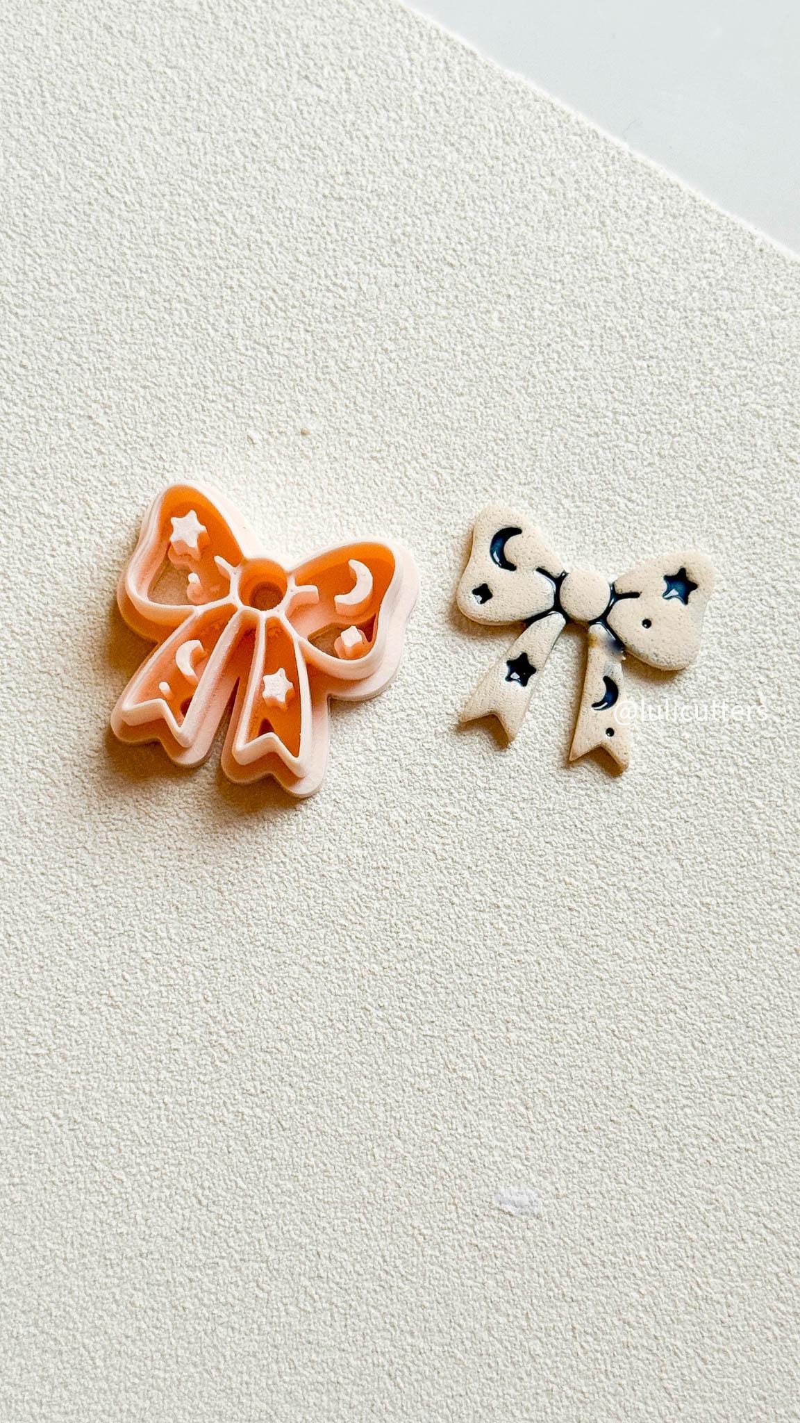 Celestial Bow Clay Cutter 30mm Earring or Charm Cutter with Star & Moon Imprints