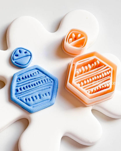 Geometric Hexagon Clay Cutter Set: Tribal Texture, Polymer Clay Earrings