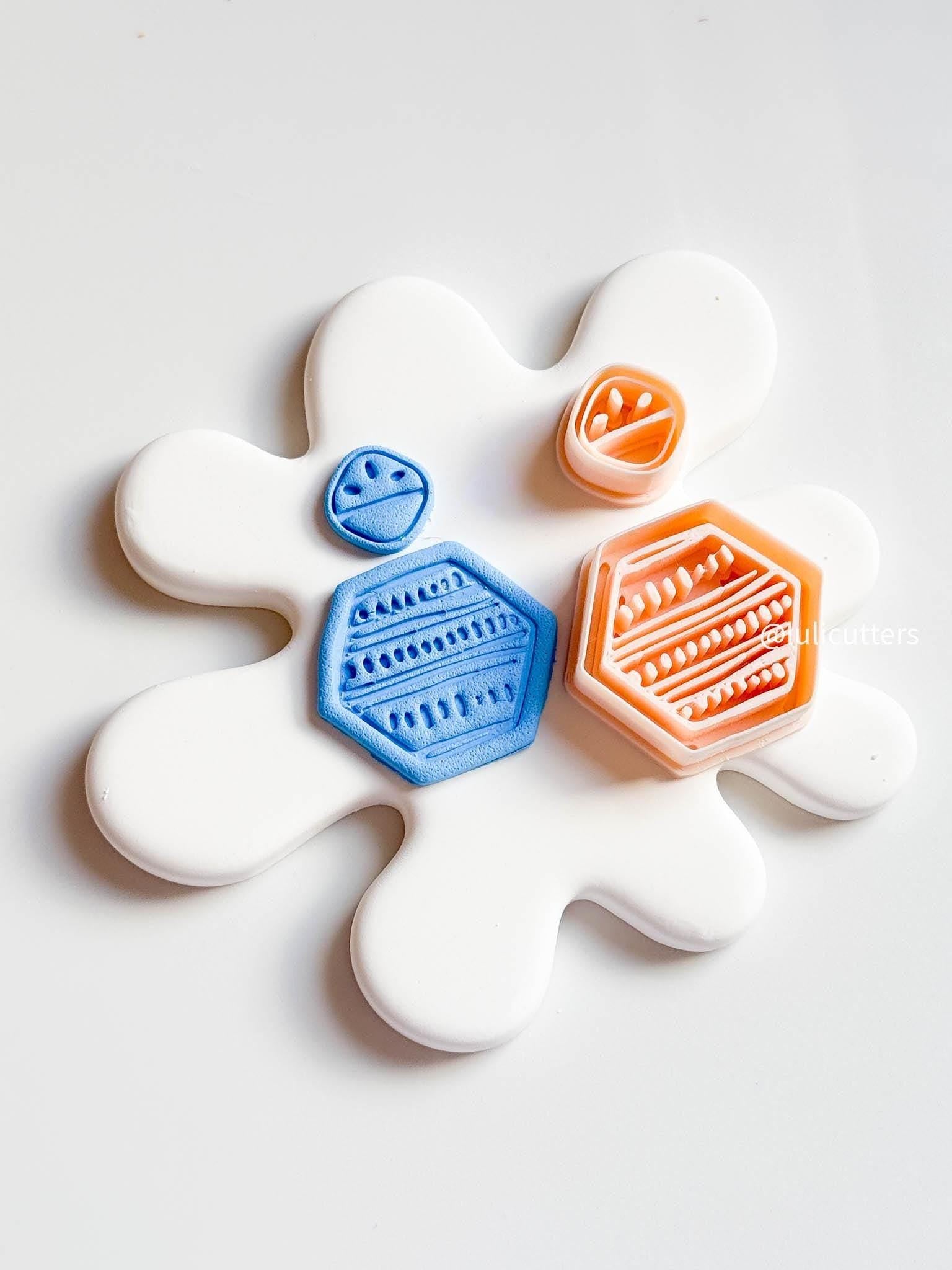 Geometric Hexagon Clay Cutter Set: Tribal Texture, Polymer Clay Earrings