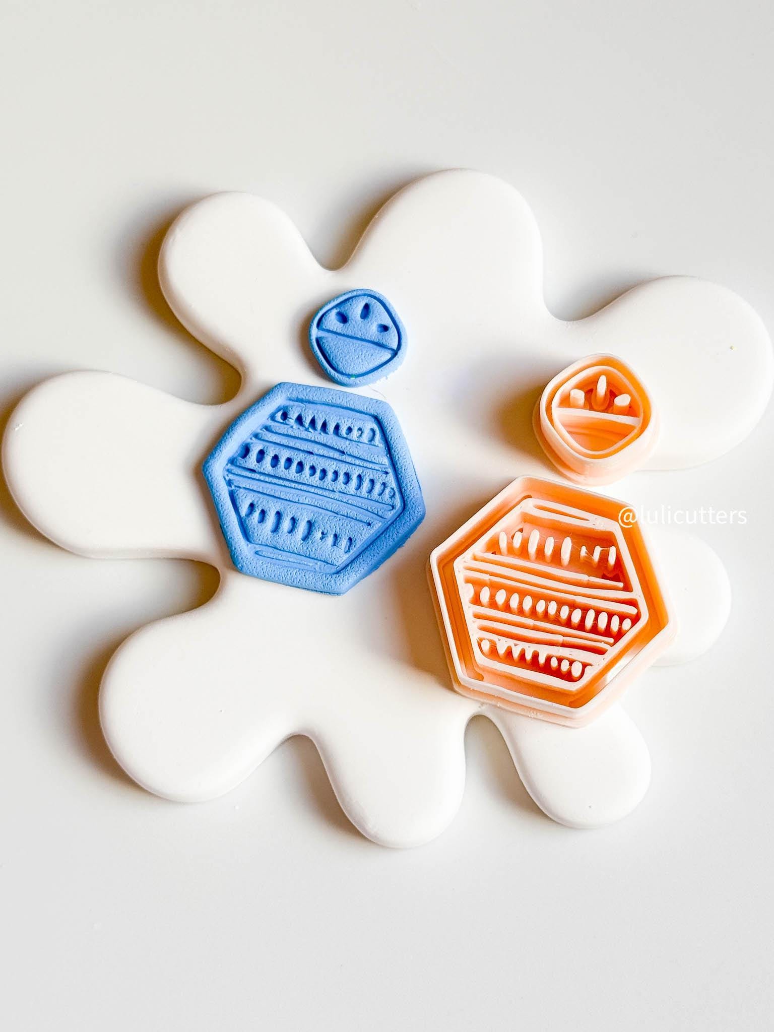 Geometric Hexagon Clay Cutter Set: Tribal Texture, Polymer Clay Earrings