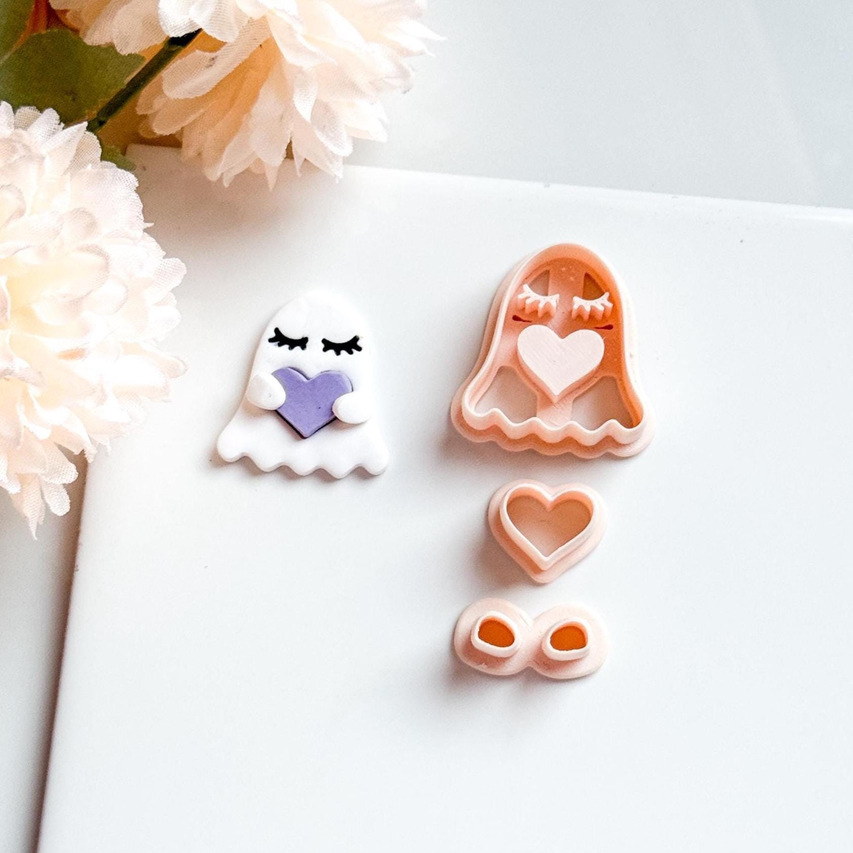 Ghost with Heart Cutter Set, Kawaii Halloween Clay Mold