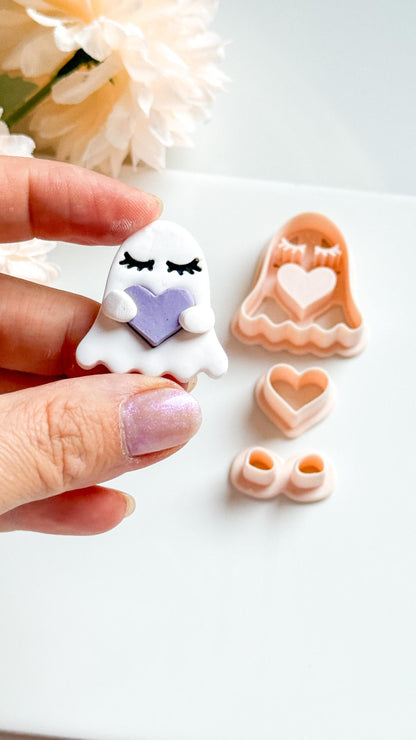 Ghost with Heart Cutter Set, Kawaii Halloween Clay Mold